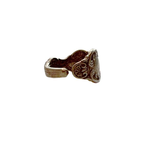 Vintage Spoon Style Ring Swirl Design Adjustable Matte Antique Silver Tone - Picture 3 of 6